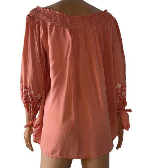 Unity World wear orange boho loose fitting 3/4 sleeve blouse tie cold shoulder M - Picture 7 of 7